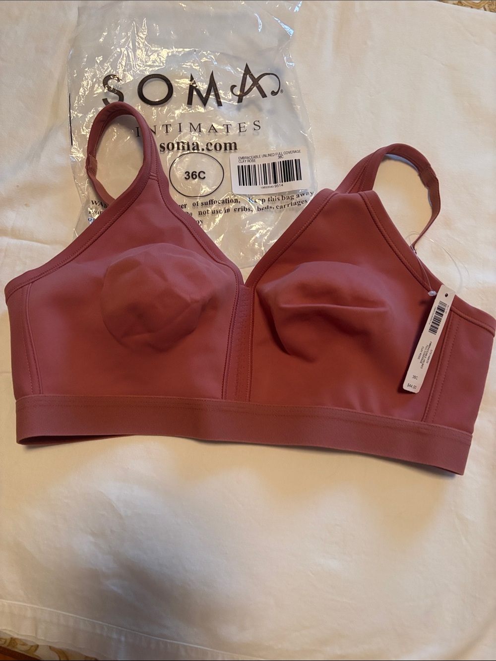 NWT Soma Wireless Embraceable Bra — Rosewood Pink Size 36C